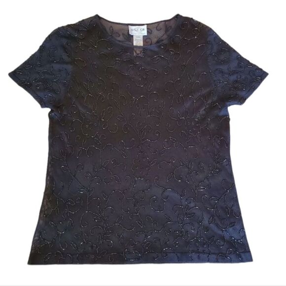 Oscar by Oscar de la Renta Embellished Black Top Size Large - Picture 1 of 7
